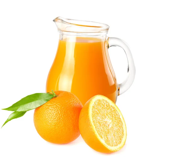 Orange Juice Orange Slices Green Leaf Isolated White Background Juice — Stock Photo, Image