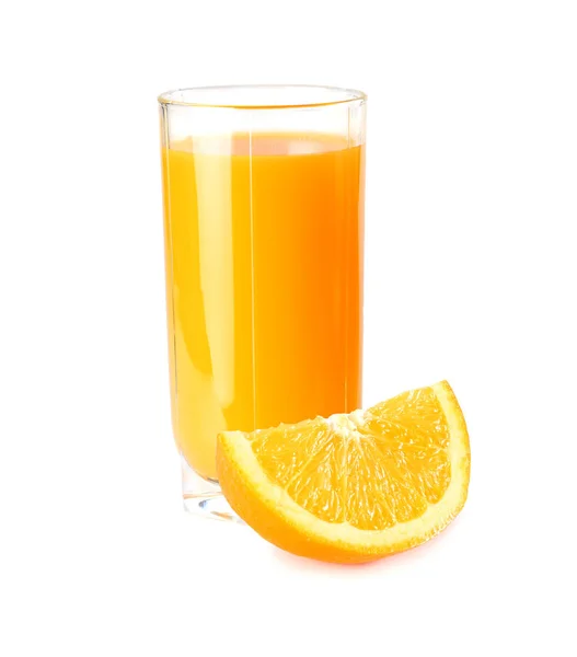 Suco Laranja Com Fatias Laranja Isolado Fundo Branco Suco Vidro — Fotografia de Stock