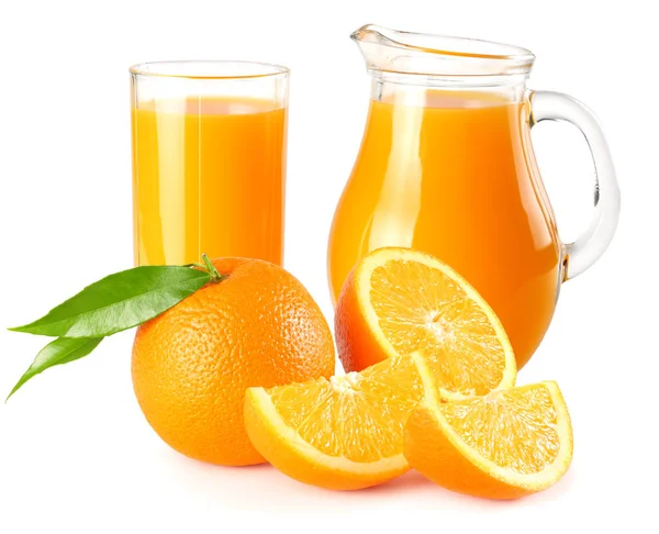 Orange Juice Orange Green Leaf Isolated White Background Juice Glass — Stock Photo, Image