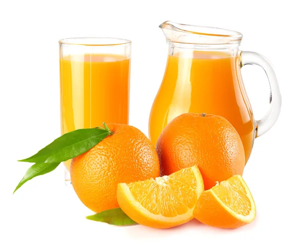 Orange Juice Orange Green Leaf Isolated White Background Juice Glass — Stock Photo, Image
