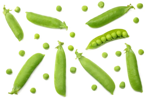 Fresh Green Peas Isolated White Background Top View — Stock Photo, Image