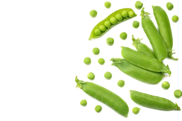 Fresh Green Peas Isolated White Background Top View — Stock Photo, Image