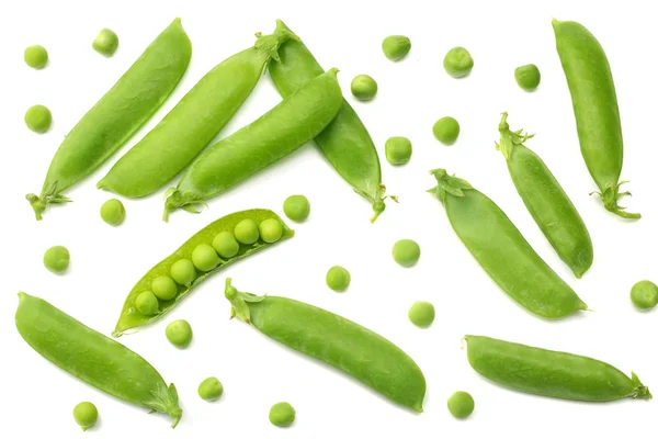 Fresh Green Peas Isolated White Background Top View — Stock Photo, Image