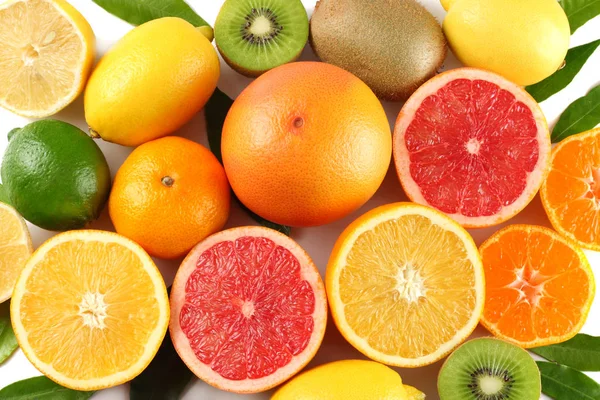 Zdrowe Jedzenie Mix Cytrynę Limonkę Zielony Pomarańczowy Grejpfrutowy Zielony Liść — Zdjęcie stockowe