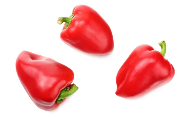 Tre Röda Söt Paprika Isolerad Vit Bakgrund Ovanifrån — Stockfoto