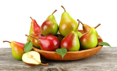 Armut yaprak beyaz arka plan ile eski ahşap tablo