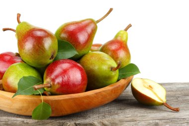 Armut yaprak beyaz arka plan ile eski ahşap tablo