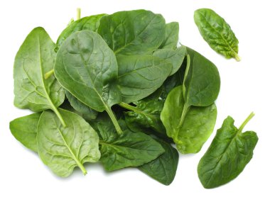 Ispanak üzerinde beyaz arka plan üstten görünüm ayrı tut moduyla bırakır