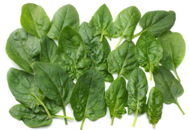 Ispanak üzerinde beyaz arka plan üstten görünüm ayrı tut moduyla bırakır