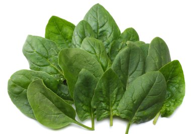 Ispanak üzerinde beyaz arka plan üstten görünüm ayrı tut moduyla bırakır