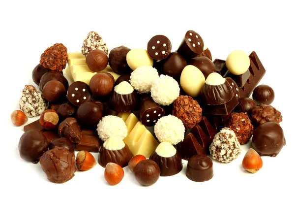 Mezcla Caramelos Chocolate Dulces Aislados Sobre Fondo Blanco — Foto de Stock