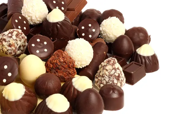 Mix Van Chocolade Snoepjes Snoep Geïsoleerd Witte Achtergrond — Stockfoto