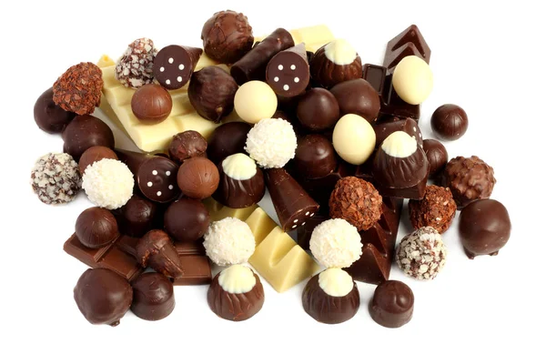 Mezcla Caramelos Chocolate Dulces Aislados Sobre Fondo Blanco — Foto de Stock