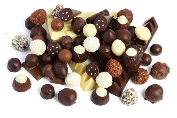 Mistura Doces Chocolate Doces Isolados Fundo Branco — Fotografia de Stock