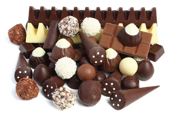 Mix Van Chocolade Snoepjes Snoep Geïsoleerd Witte Achtergrond — Stockfoto