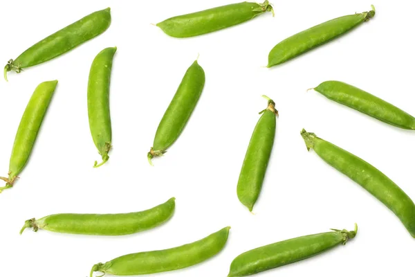 Fresh Green Peas Isolated White Background Top View — Stock Photo, Image