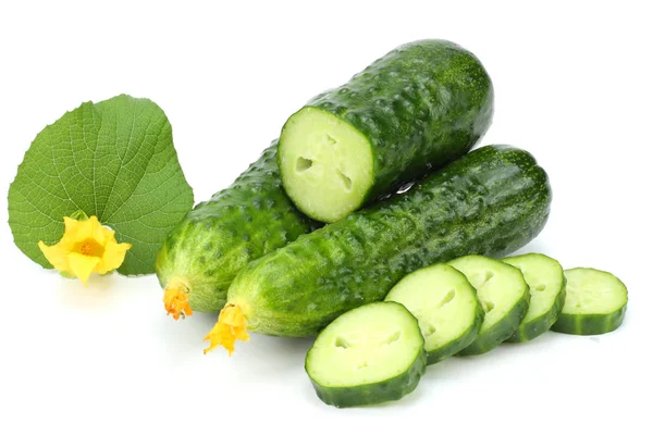 Pepino Con Pepino Rodajas Hoja Aislada Sobre Fondo Blanco —  Fotos de Stock