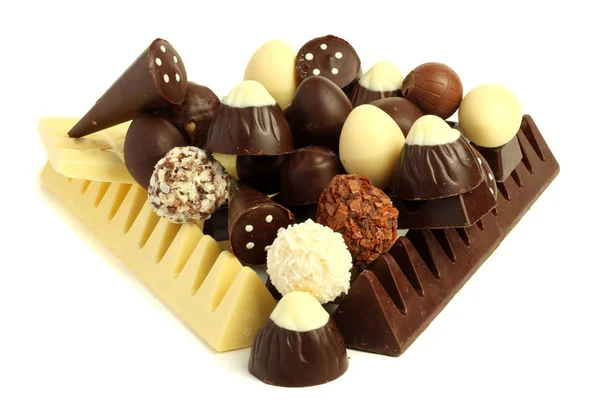 Mix Van Chocolade Snoepjes Snoep Geïsoleerd Witte Achtergrond — Stockfoto