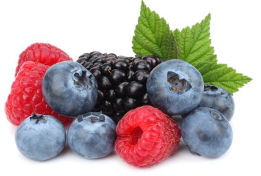 yaban mersini, böğürtlen, ahududu beyaz arka plan üzerinde izole karışımı