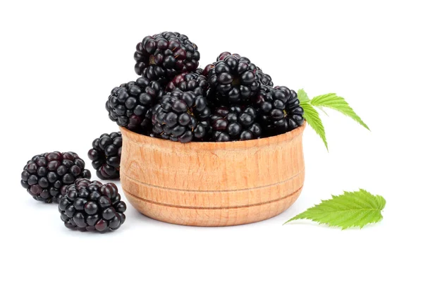 Blackberries Wooden Bowl Isolated White Background — Stock Photo, Image