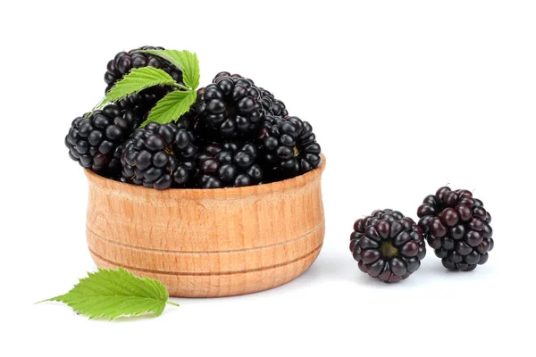Blackberries Wooden Bowl Isolated White Background — Stock Photo, Image