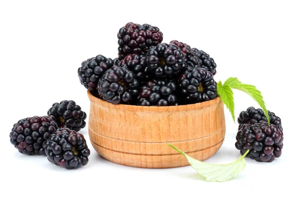 Blackberries Wooden Bowl Isolated White Background — Stock Photo, Image