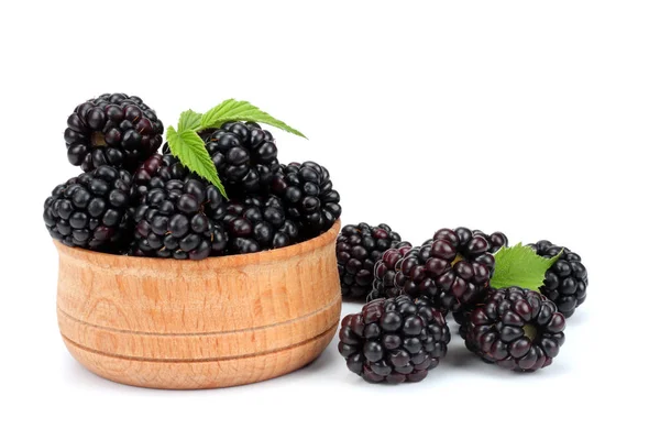 Blackberries Wooden Bowl Isolated White Background — Stock Photo, Image