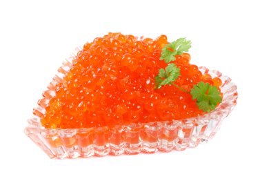 Beyaz bir arka plan üzerinde izole kırmızı havyar. Makro.