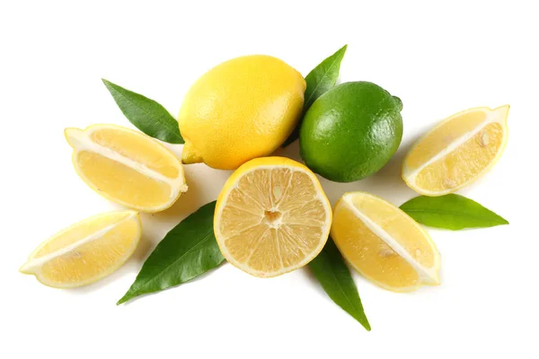 Zdrowe Jedzenie Cytryny Limonki Zielony Liść Białym Tle Białe Tło — Zdjęcie stockowe