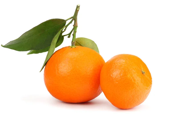 Mandarine Mit Grünem Blatt Isoliert Auf Weißem Hintergrund — Stockfoto