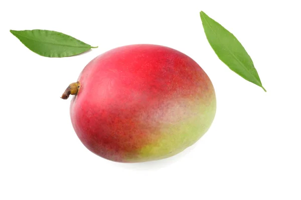 Mango Con Hojas Verdes Aisladas Sobre Fondo Blanco Alimentos Saludables —  Fotos de Stock