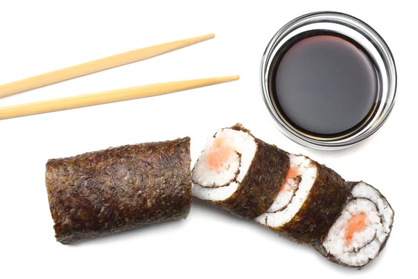 Beyaz Arka Plan Üzerinde Üstten Görünüm Izole Sushi Seti — Stok fotoğraf