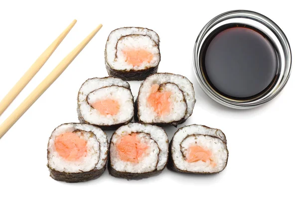 Sushi Set Isolato Sfondo Bianco Vista Dall Alto — Foto Stock
