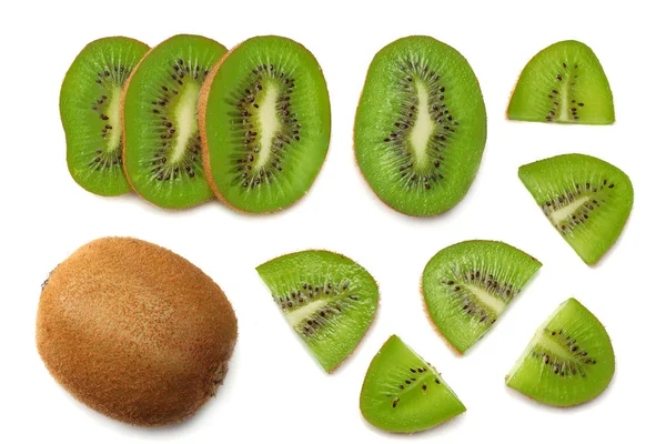 Tranches Kiwi Fruits Isolés Sur Fond Blanc Vue Dessus — Photo