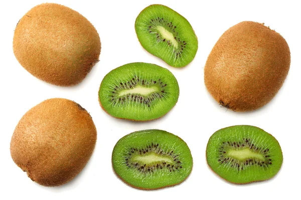 Tranches Kiwi Fruits Isolés Sur Fond Blanc Vue Dessus — Photo