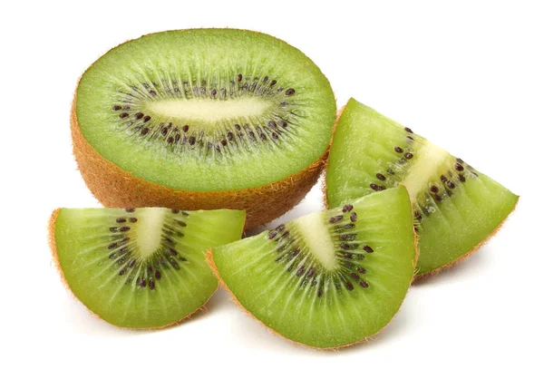 Snijdt Kiwi Fruit Geïsoleerd Witte Achtergrond — Stockfoto