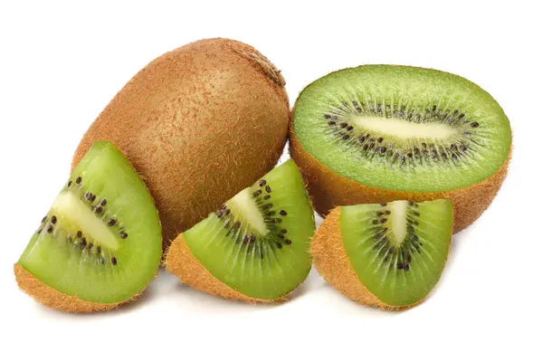 Snijdt Kiwi Fruit Geïsoleerd Witte Achtergrond — Stockfoto