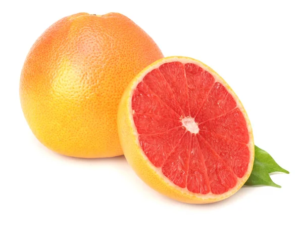 Egészséges Étel Fehér Alapon Izolált Zöld Levelű Grapefruit — Stock Fotó