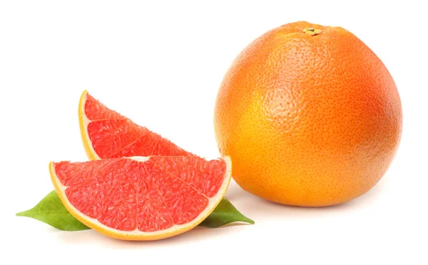 Gesunde Ernährung Grapefruit Mit Grünem Blatt Isoliert Auf Weißem Hintergrund — Stockfoto