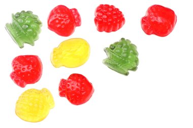 Beyaz arka plan üzerinde üstten görünüm izole marmelat jöle şekerler