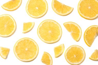sağlıklı gıda. Beyaz arka plan üzerinde üstten görünüm izole dilimlenmiş limon