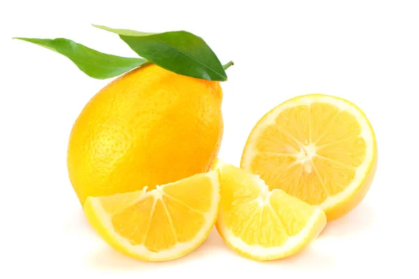 Healthy Food Lemon Green Leaf Isolated White Background — Stock Photo, Image