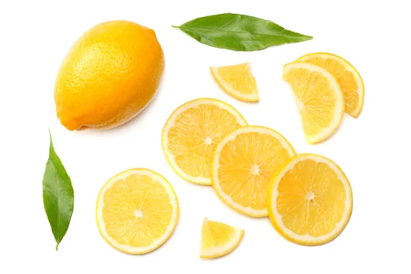 Comida Saludable Limón Rodajas Con Hoja Verde Aislada Sobre Fondo — Foto de Stock