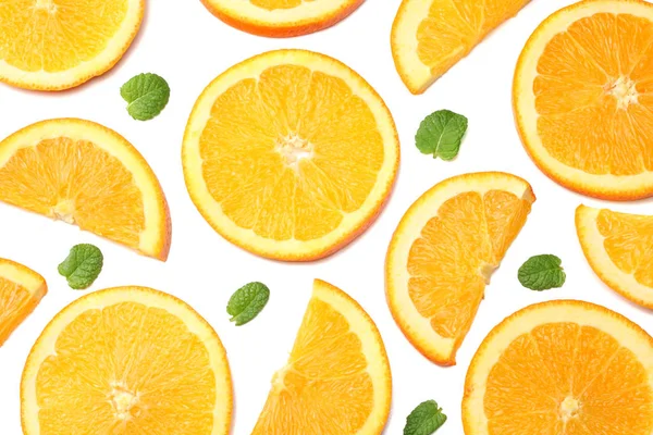 Egészséges Étel Szeletelt Narancs Elszigetelt Fehér Háttér Felülnézet — Stock Fotó