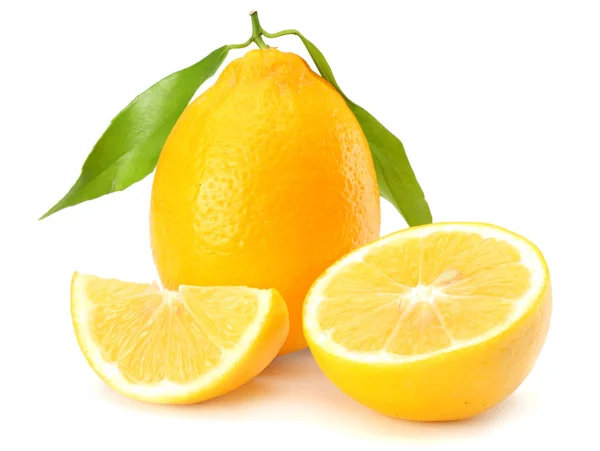 Здоровую Пищу Лимон Зеленым Листом Белом Фоне — стоковое фото