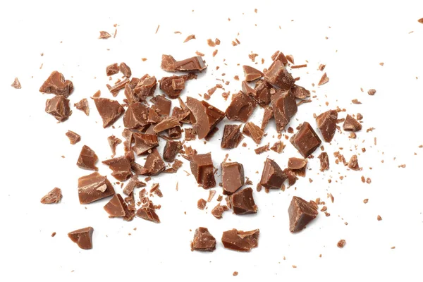 Gebarsten Chocolade Snoepjes Snoep Geïsoleerd Een Witte Achtergrond Bovenaanzicht — Stockfoto