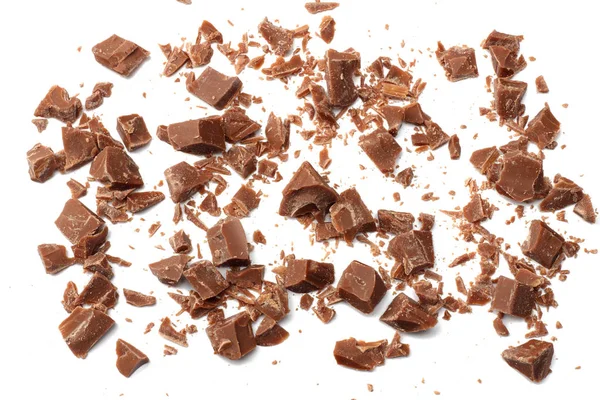 Gebarsten Chocolade Snoepjes Snoep Geïsoleerd Een Witte Achtergrond Bovenaanzicht — Stockfoto