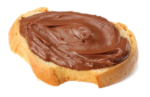 Brödskiva Med Choklad Grädde Isolerad Vit Bakgrund — Stockfoto