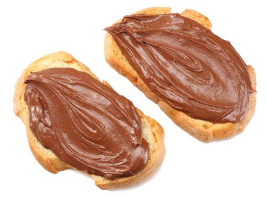 Beyaz arka plan üzerinde izole Çikolata kremalı ekmek dilimi