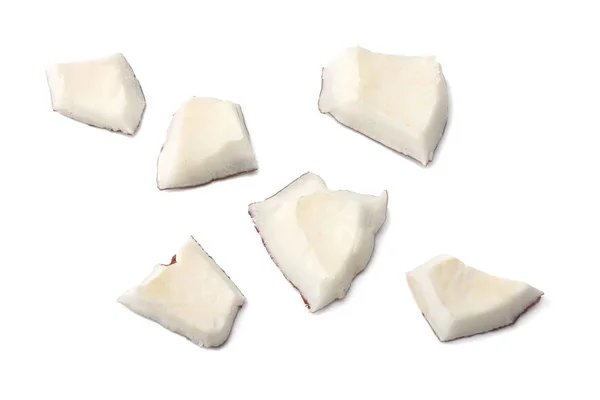 Кокосові Шматочки Ізольовані Білому Тлі Вид Зверху — стокове фото